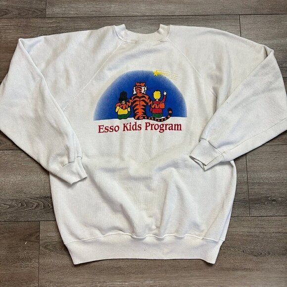 Vintage Esso Oil Crewneck Hanes Sweatshirt Esso Kids Program Size XL White - Picture 2 of 8